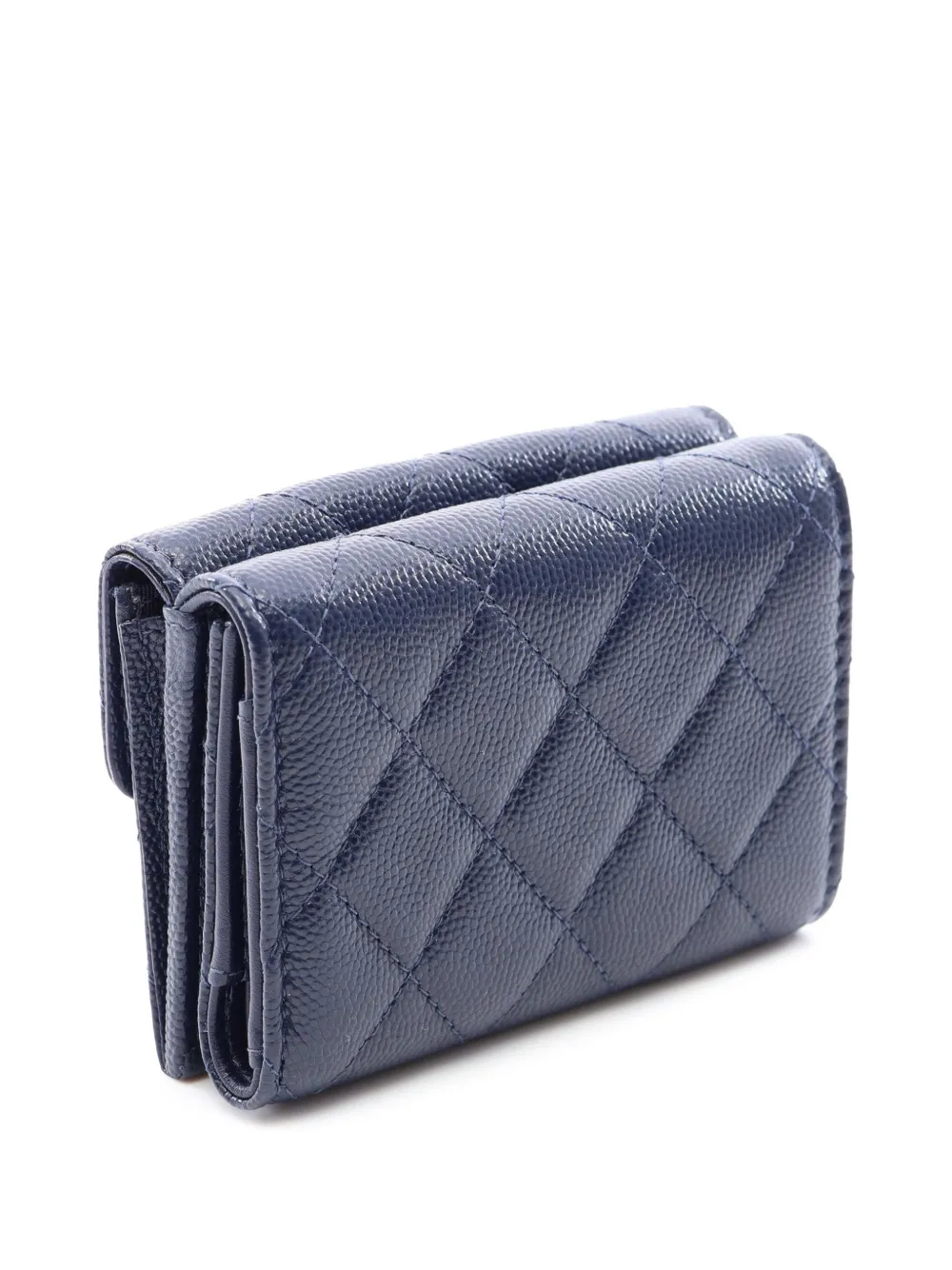 Chanel Pre-owned 2019 CC Quilted Caviar Flap Wallet Small Wallets in Blue, view 2