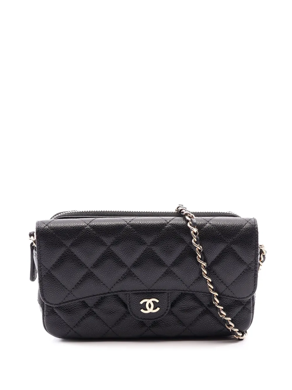 CHANEL Pre-Owned 2021-2026 CC Quilted Caviar Flap Phone Holder With Chain crossbody bag - Nero
