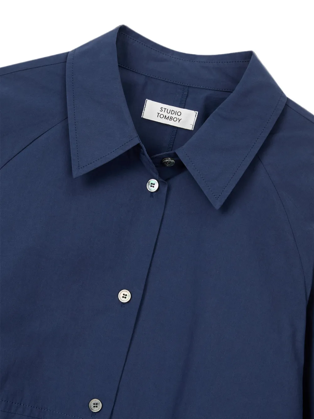 TOMBOY Button-down blouse met raglan mouwen en katoenen print Blauw