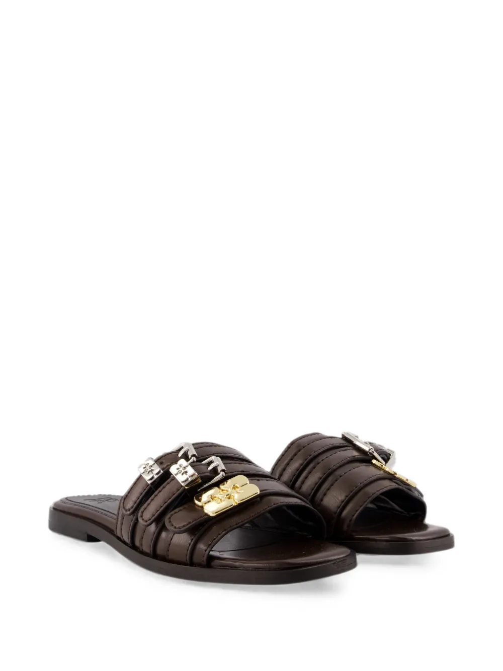 GANNI Sue Triple buckle-strap mules Bruin