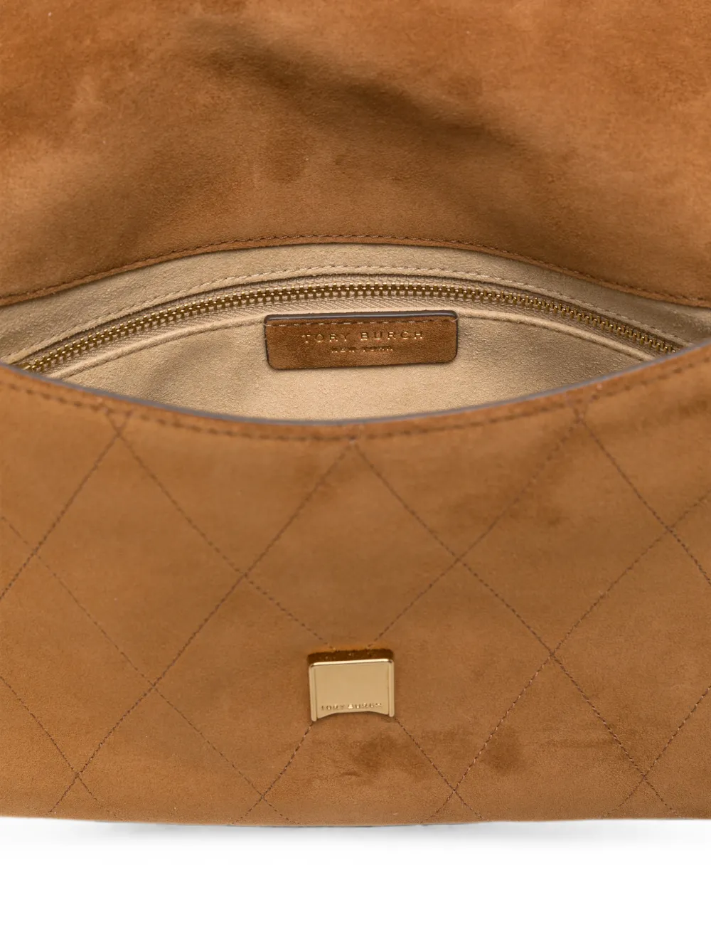 Tory Burch Charlie gewatteerde suède schoudertas Beige