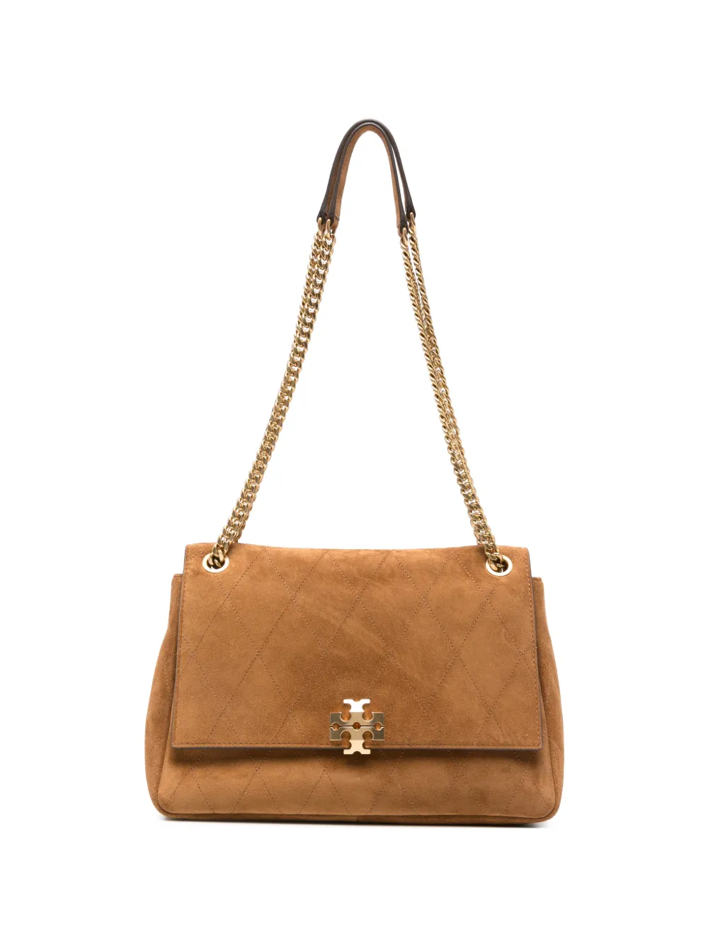 Tory Burch Charlie quilted suede shoulder bag - Nude
