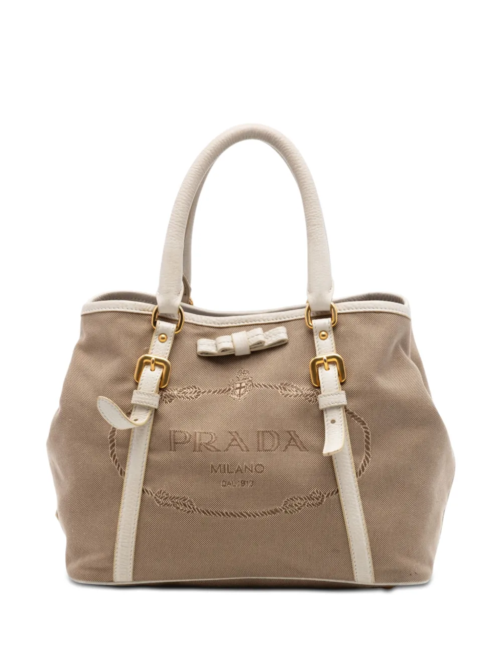 Prada Pre-Owned 2013-2026 Canvas Canapa Logo Bow satchel - Toni neutri