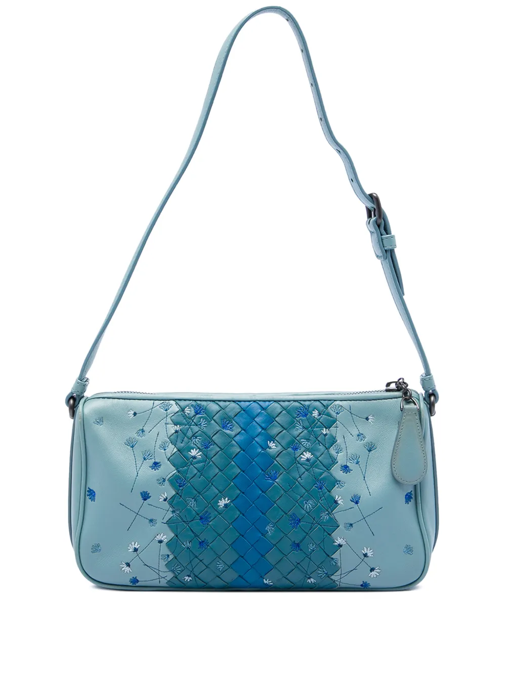 Bottega Veneta Pre-Owned 2012-2026 Tricolor Intrecciato Trimmed Leather Floral Embroidered shoulder bag - Blu