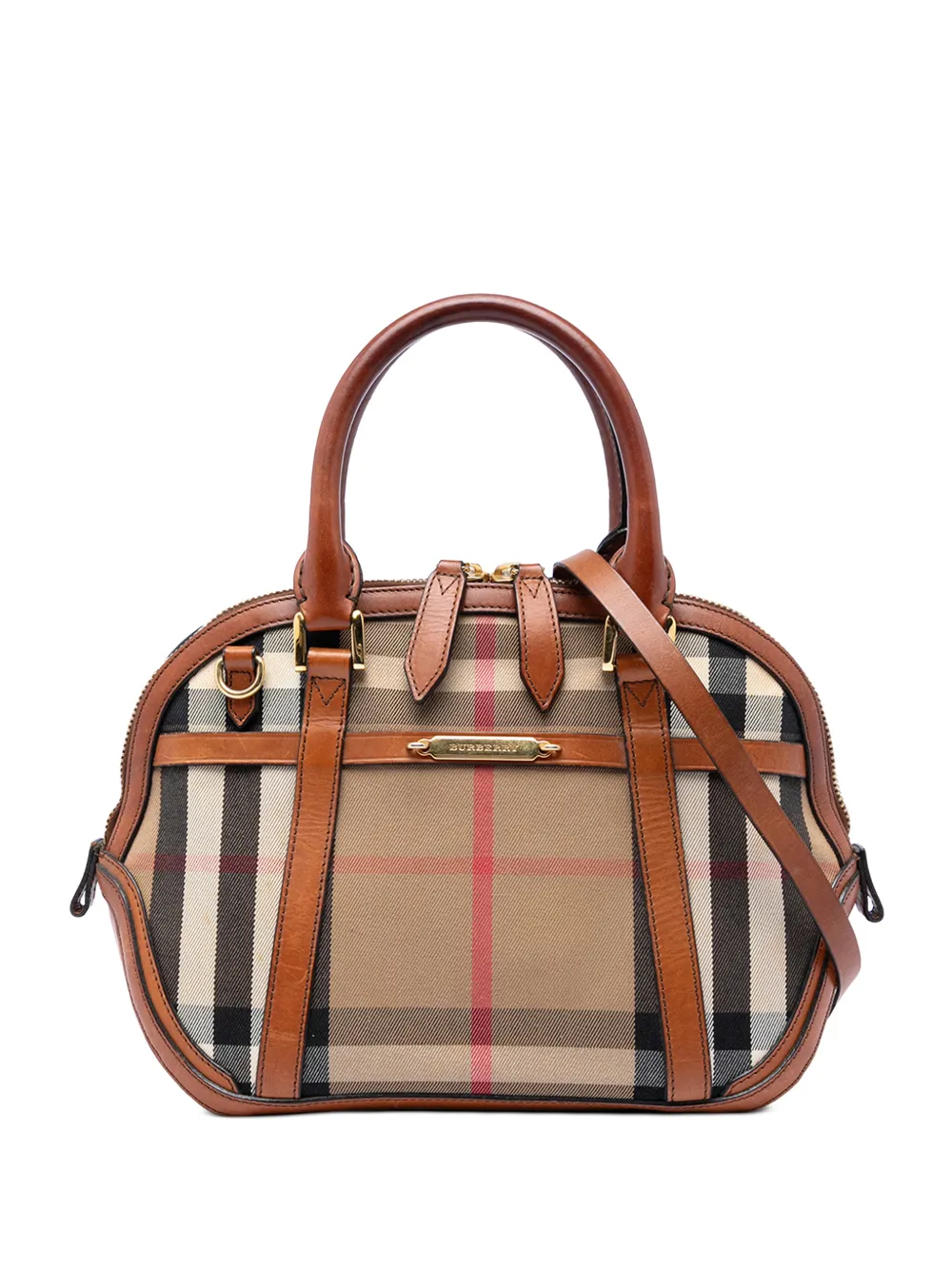Burberry Pre-Owned 2000-2017 Small Leather Trimmed House Check Canvas Bridle Orchard satchel - Marrone