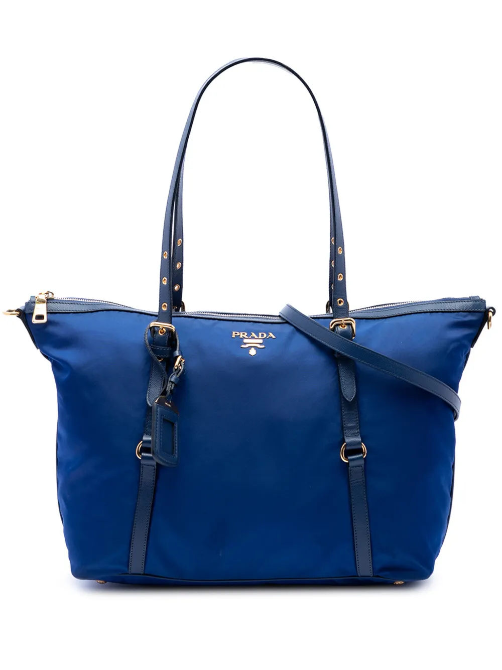 Prada Pre-Owned 2007-2026 Saffiano Trimmed Tessuto Zip Top Convertible Tote satchel - Blu