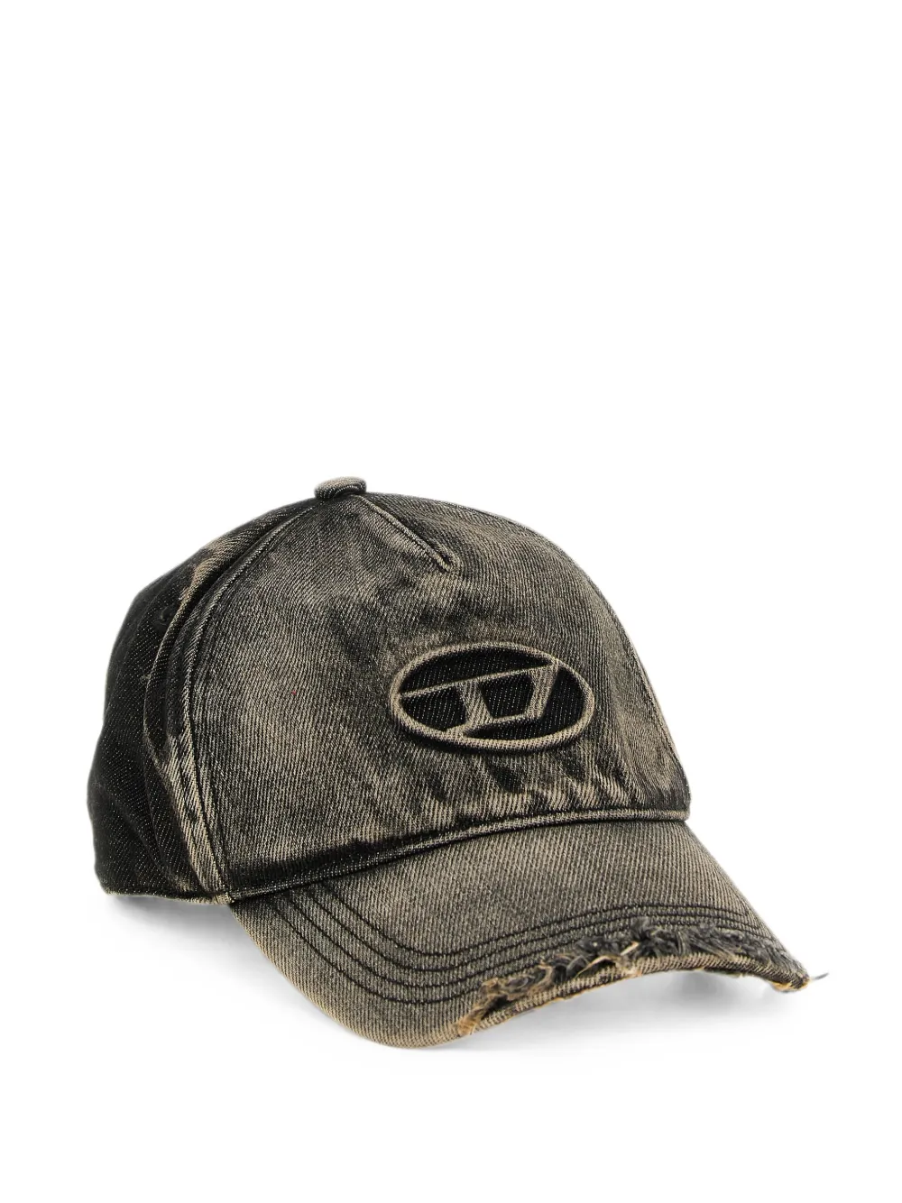 Diesel Gerafelde denim honkbalpet met logo-detail Zwart