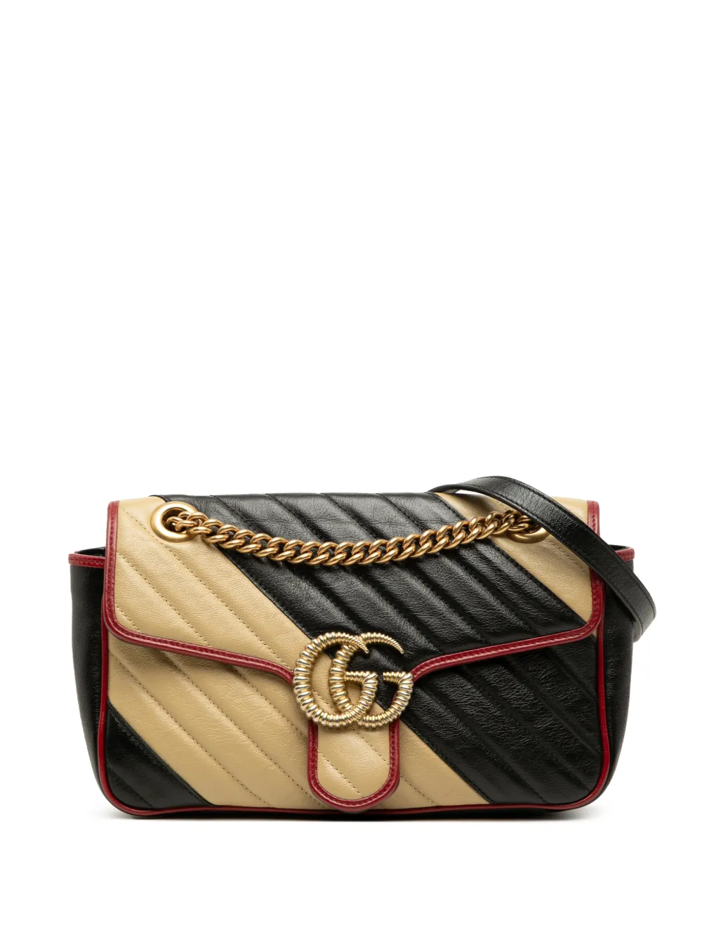 Gucci Pre-Owned 2016-2026 Medium GG Marmont Bicolor Matelasse Diagonal Calfskin Torchon shoulder bag - Nero
