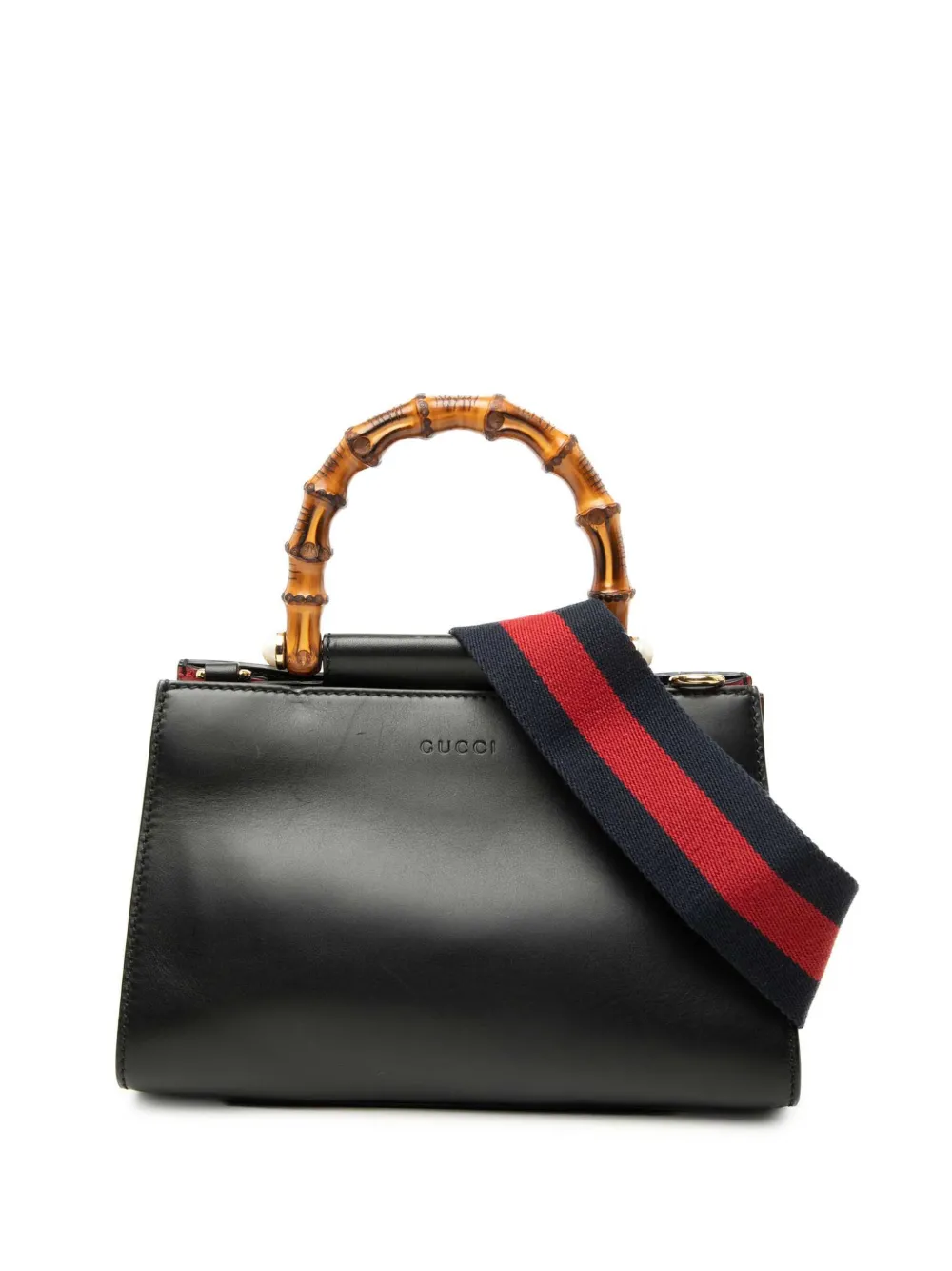 Gucci Pre-Owned 2000-2015 Mini Nappa Bamboo Web Nymphaea Top Handle Bag satchel - Nero