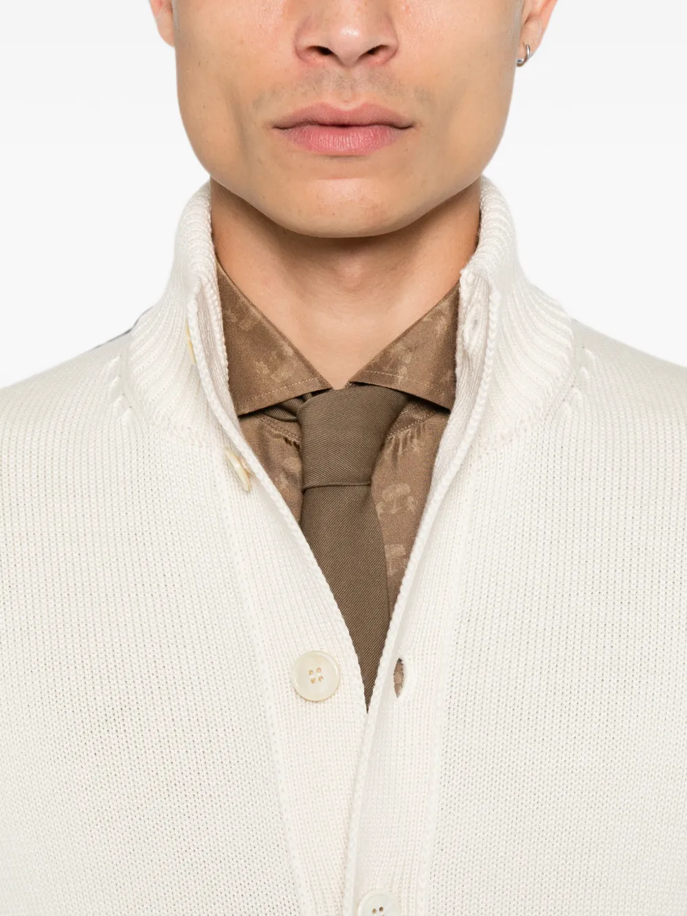 Zanone Ribgebreid wollen vest met hoge hals Beige