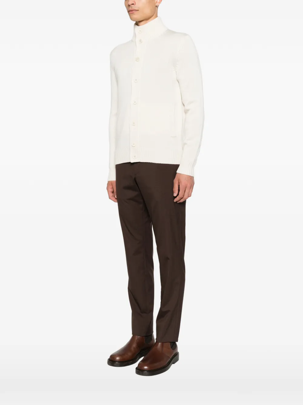 Zanone Ribgebreid wollen vest met hoge hals Beige