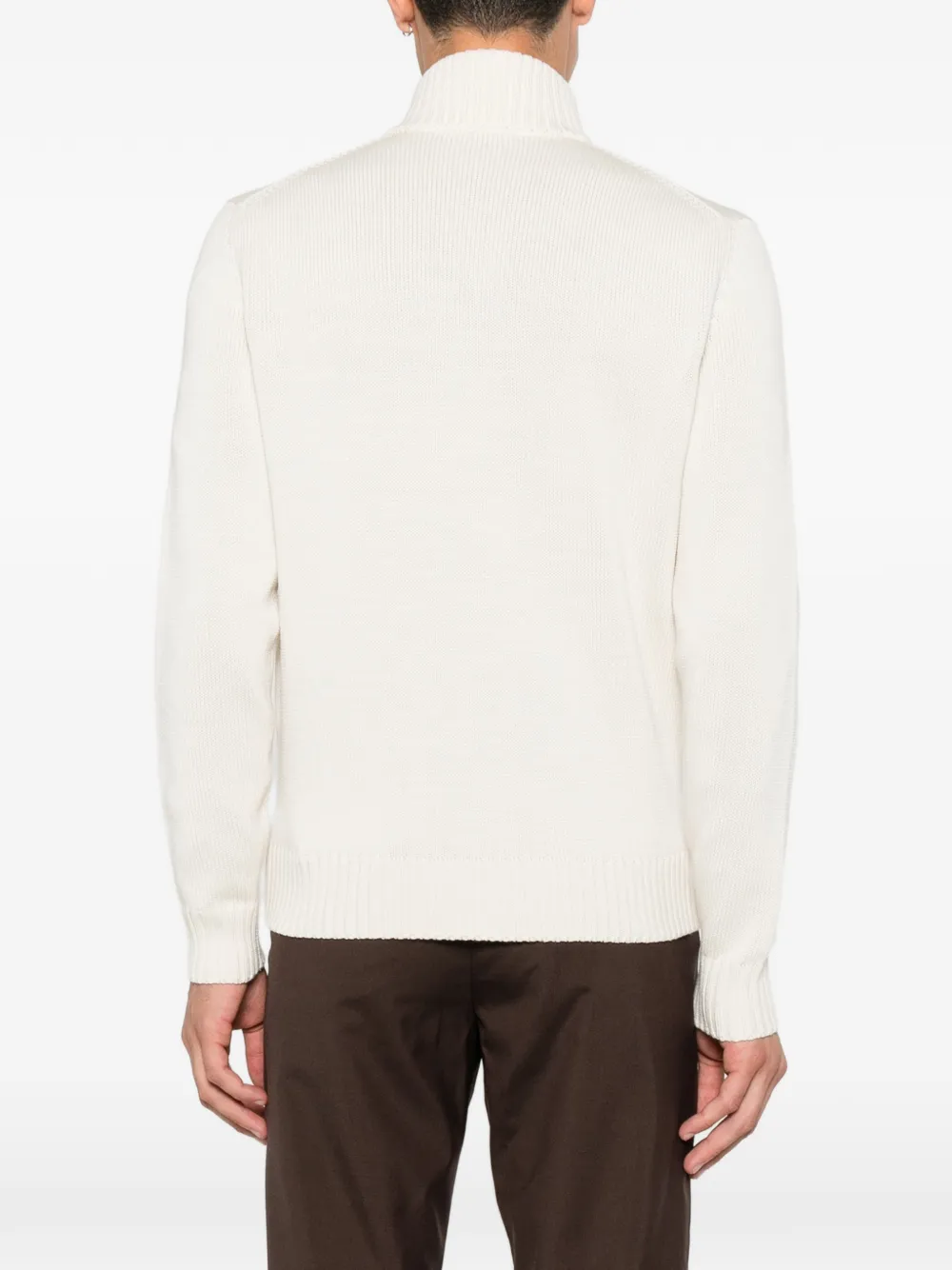 Zanone Ribgebreid wollen vest met hoge hals Beige