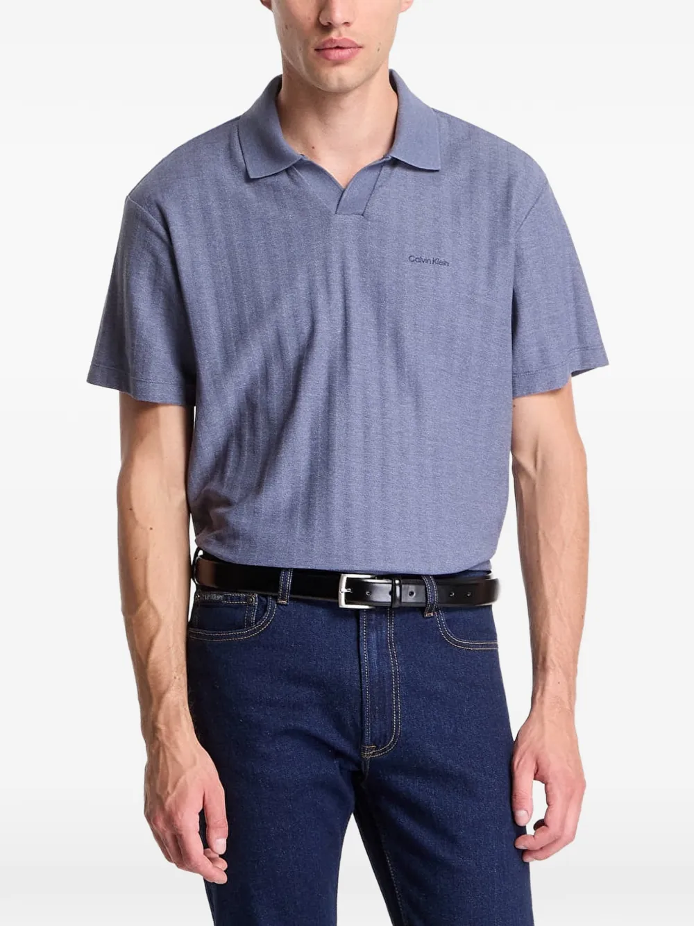 Calvin Klein logo-embroidered ribbed T-shirt - Blau