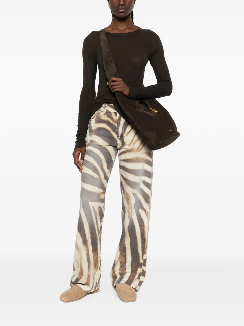 7 For All Mankind Stovepipe straight jeans met zebraprint Beige