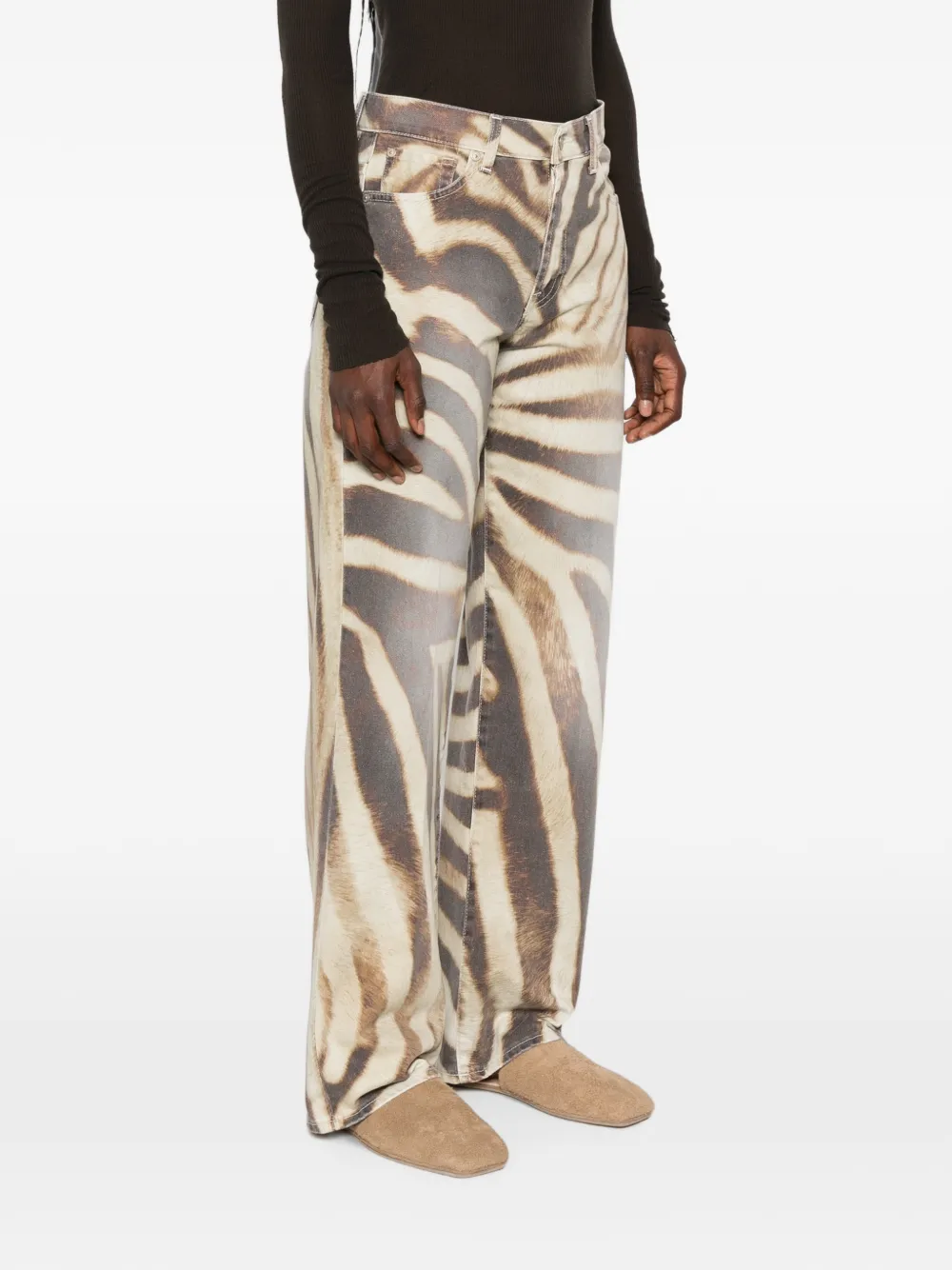 7 For All Mankind Stovepipe straight jeans met zebraprint Beige