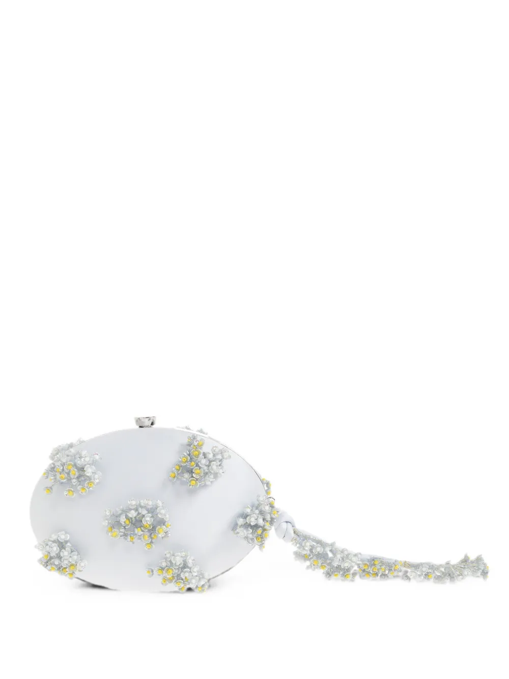 Self-portrait Floral-appliqué Satin Mini Clutch Bag In White