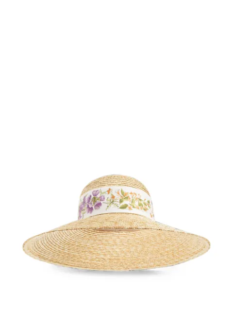 Ferragamo gorro de paja con estampado floral y ribete de seda