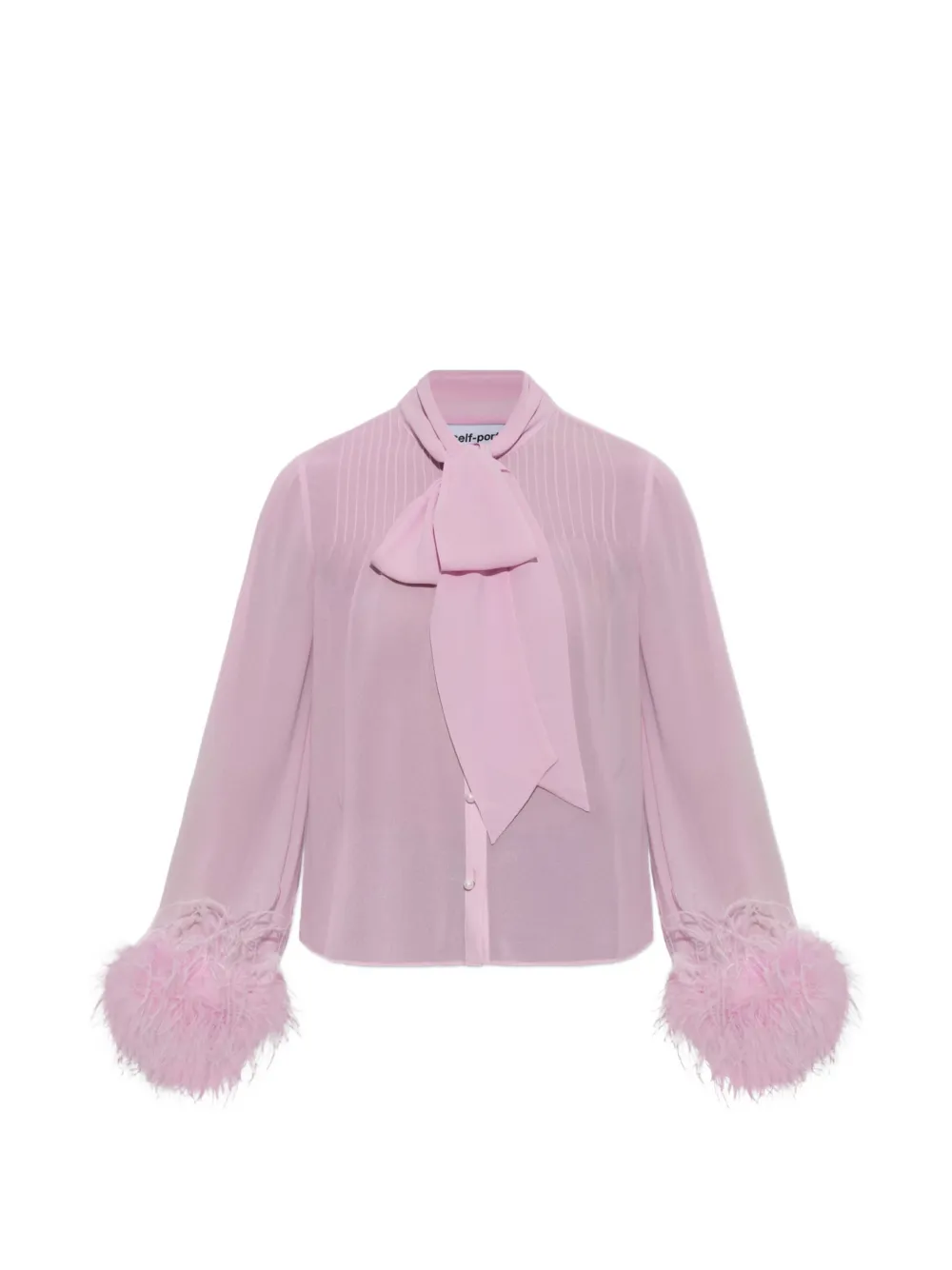 Self-Portrait feather-trim pussy-bow shirt - Rosa