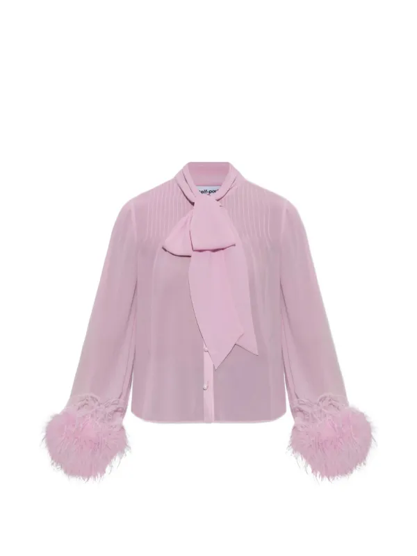 Self-Portrait Georgette Feather Cuff Blouse in Pink