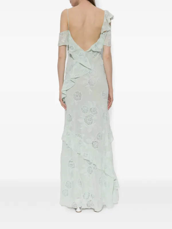 self portrait green maxi dress Self-Portrait Green Rhinestone-Embellished Maxi Dress