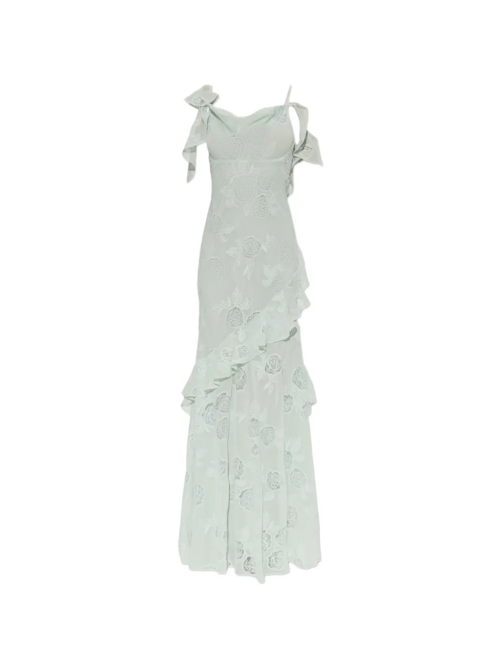 Self-Portrait floral-lace ruffled-details maxi dress - Verde