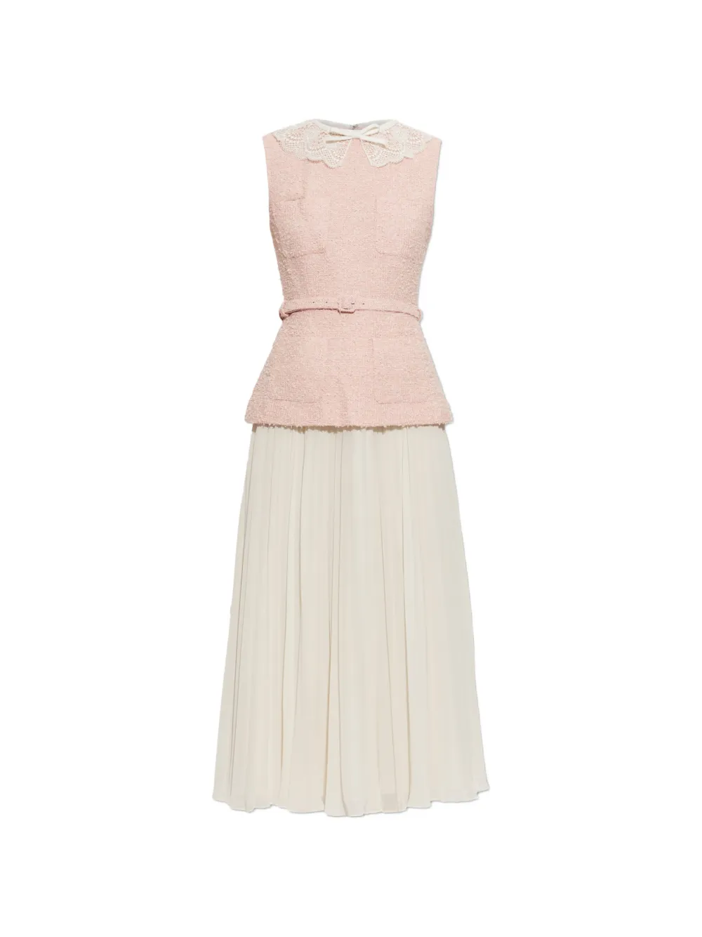 Self-Portrait lace-collar bouclé midi dress - Nude