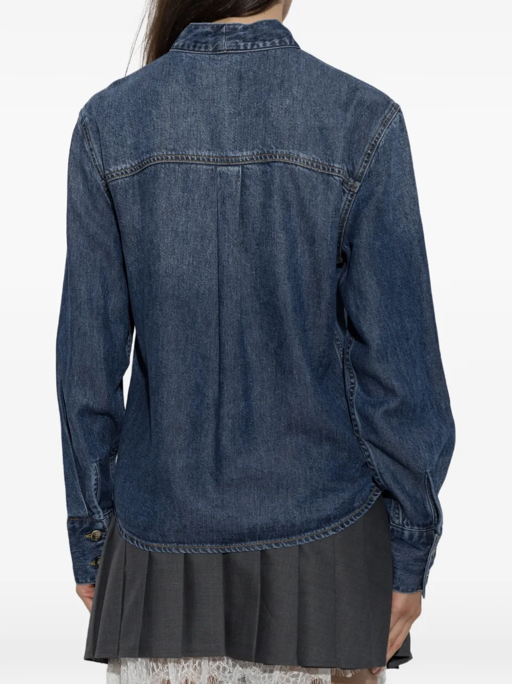 Self-Portrait Denim blouse met gestrikte hals Blauw