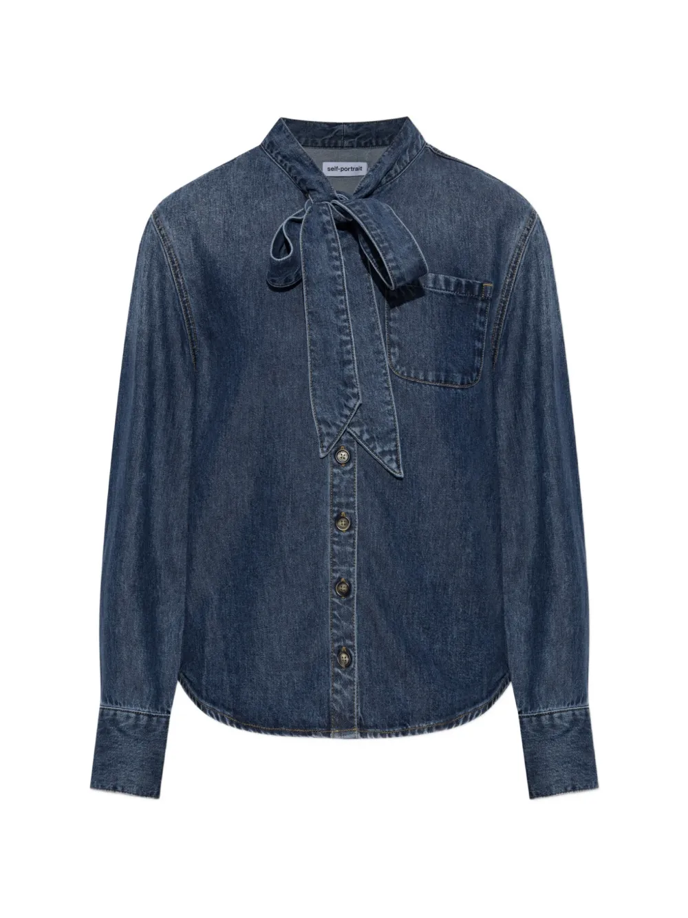 Self-Portrait tie-neck denim shirt - Blau
