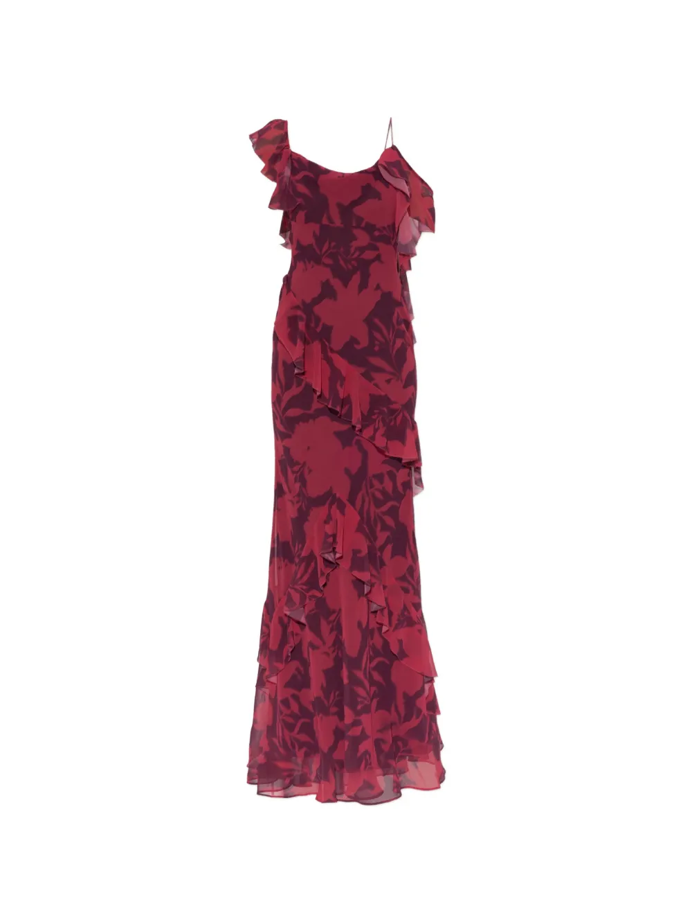 Self-Portrait floral-print ruffled-details maxi dress - Rosso
