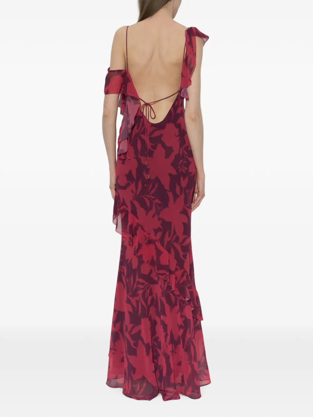 Self-Portrait Maxi-jurk met bloemenprint en ruches Rood