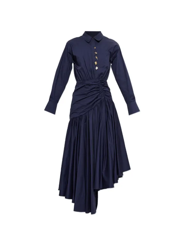 self portrait asymmetric dress Self-Portrait Asymmetrical Gathered Maxi Dress | Blue