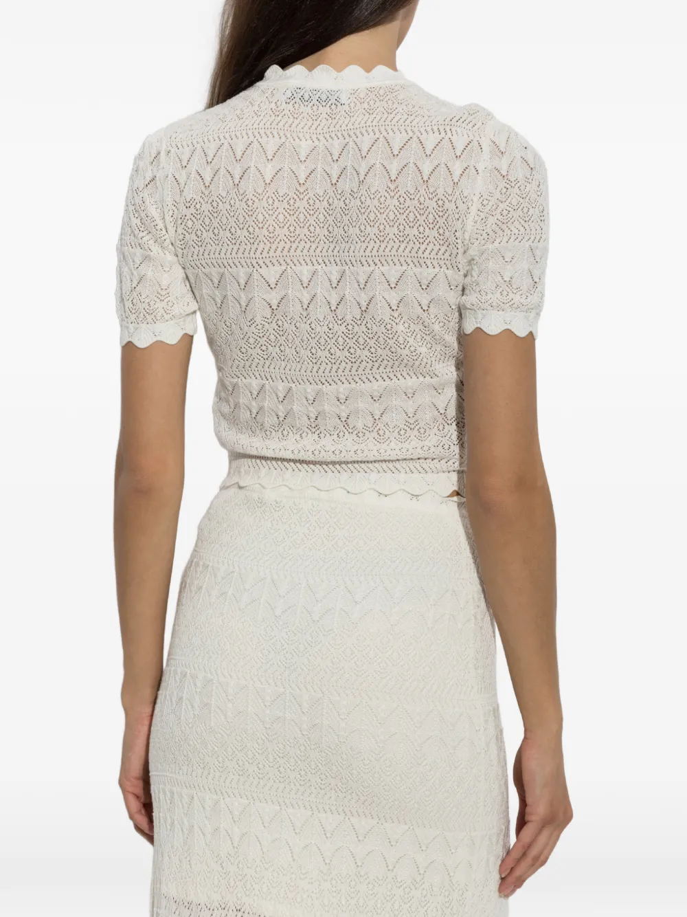 Self-Portrait Pointelle gebreid vest met gewelfde afwerking Wit