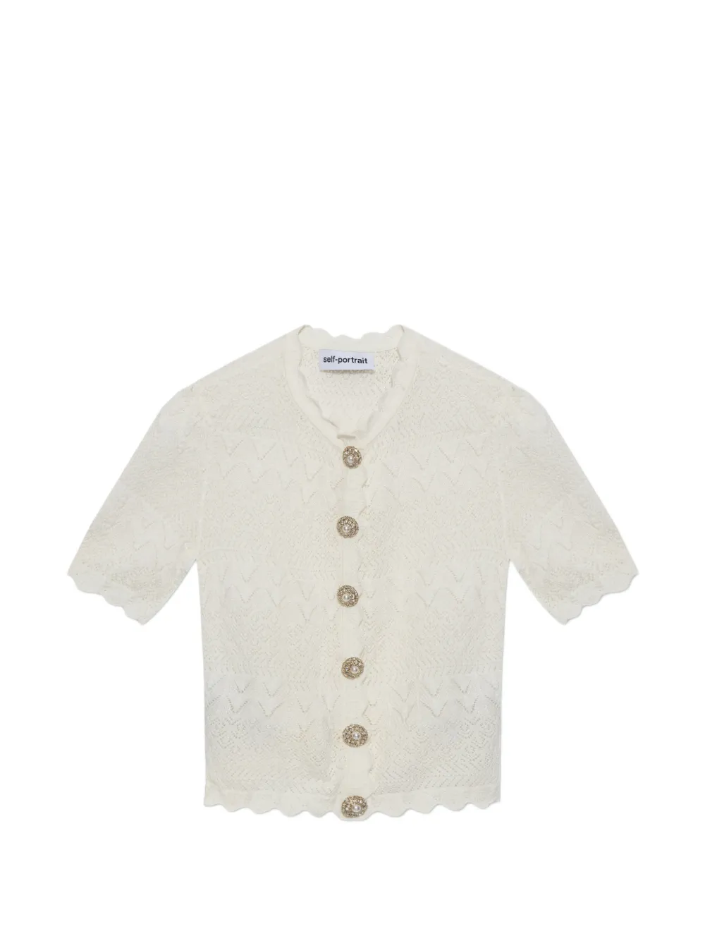 Self-Portrait scallop-edge pointelle-knit cardigan - Bianco