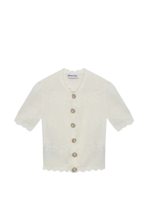Self-Portrait scallop-edge pointelle-knit cardigan