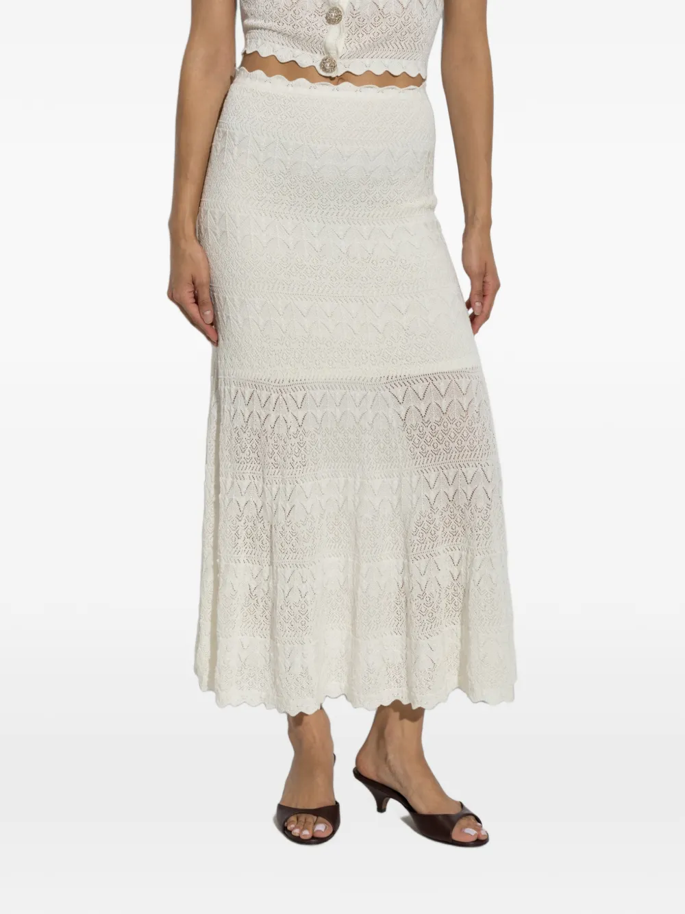 Self-Portrait Gehaakte maxi-rok met gewelfde rand Beige