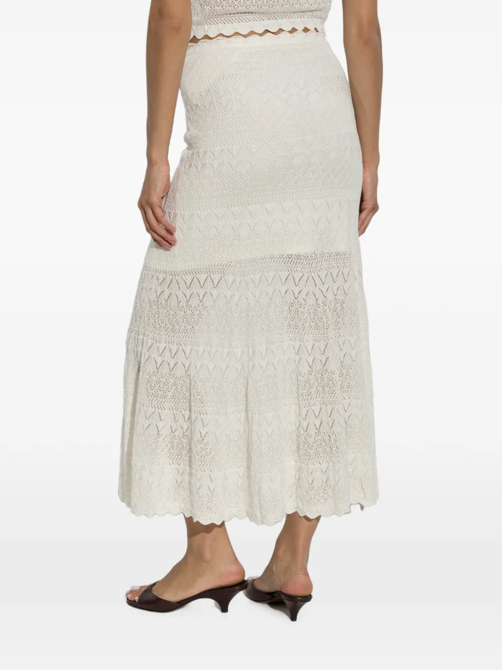 Self-Portrait Gehaakte maxi-rok met gewelfde rand Beige
