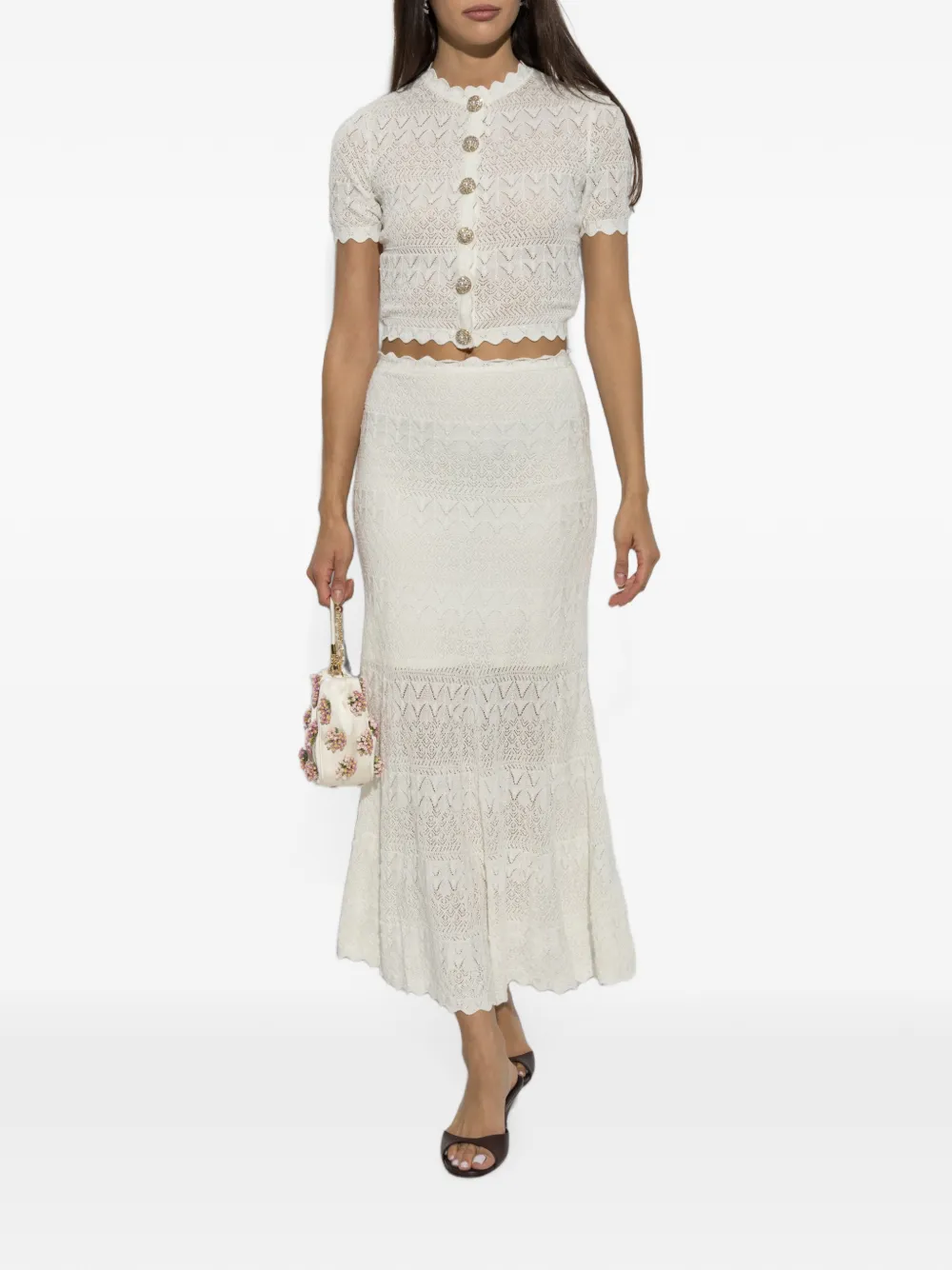 Self-Portrait Gehaakte maxi-rok met gewelfde rand Beige