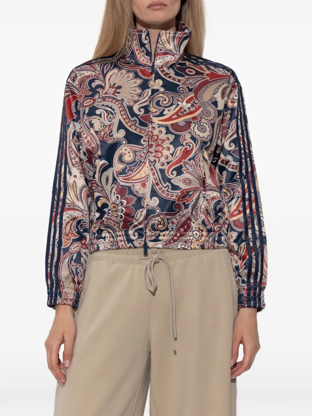 adidas paisley-print stand-up collar jacket Blauw