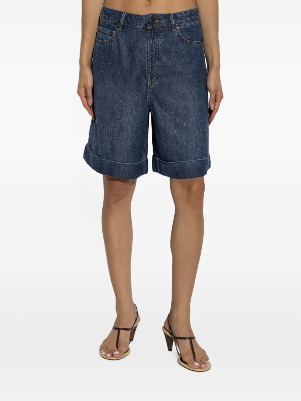 Self-Portrait Knielange shorts verfraaid met pailletten Blauw