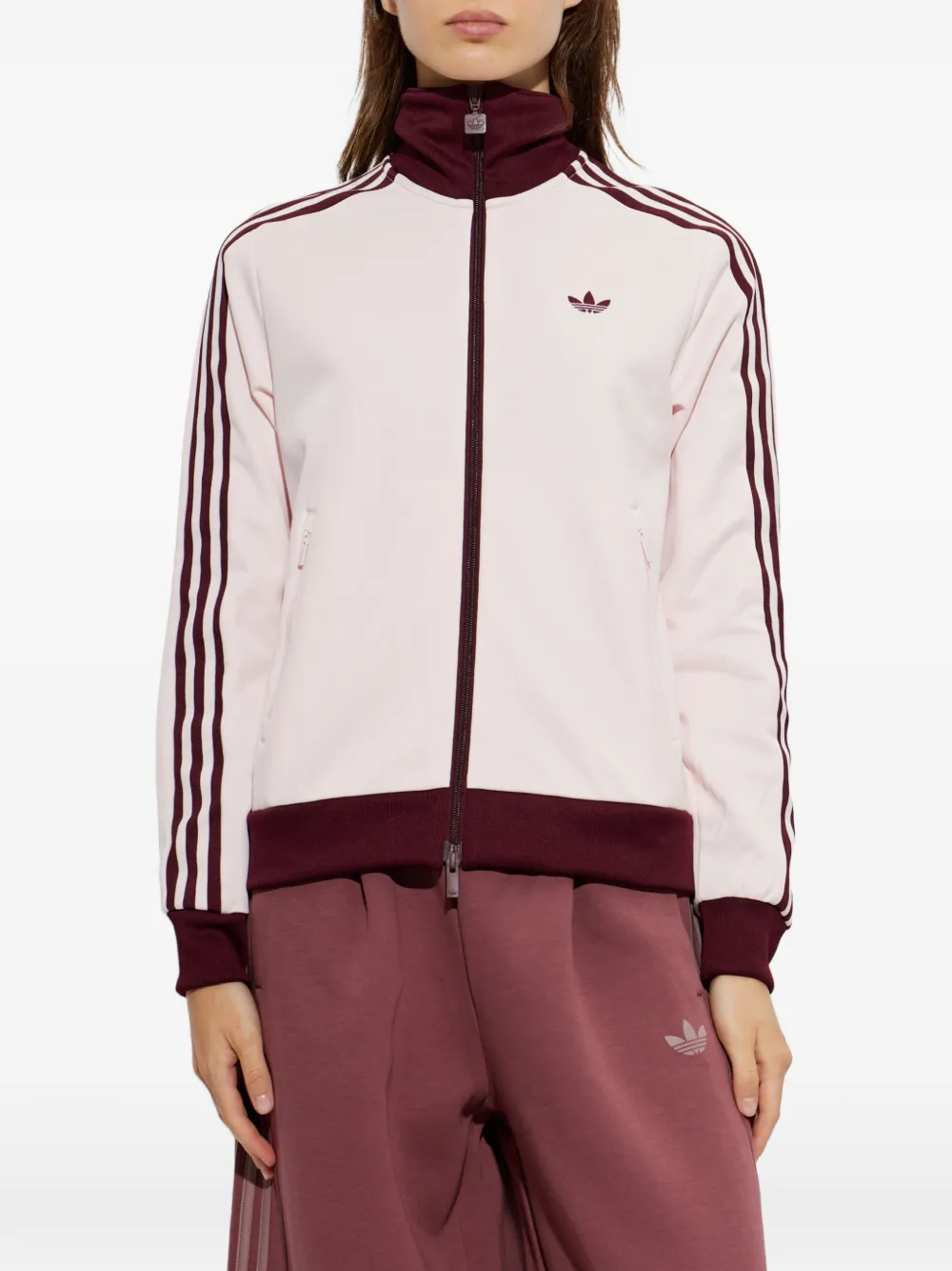 adidas logo-embroidered side-stripe jacket Roze