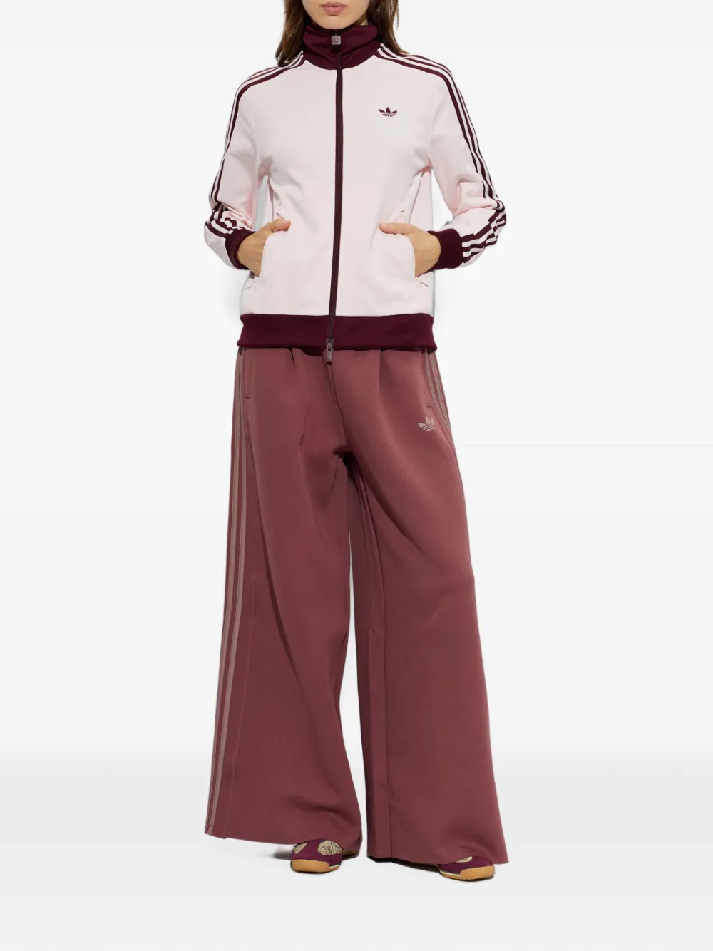 adidas logo-embroidered side-stripe jacket Roze