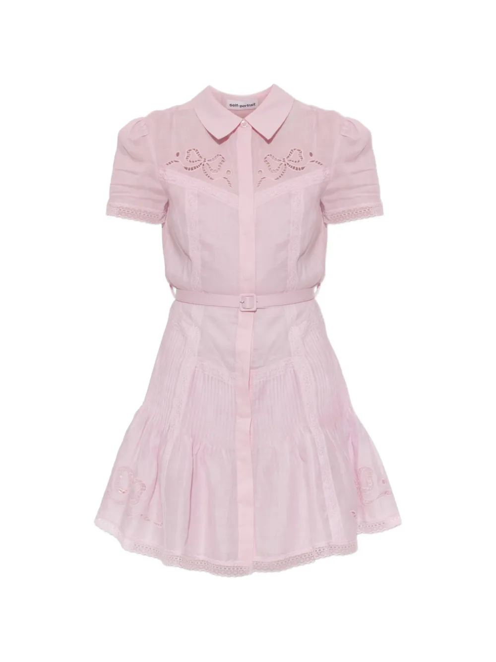 Self-Portrait belted broderie-anglaise mini dress - Rosa