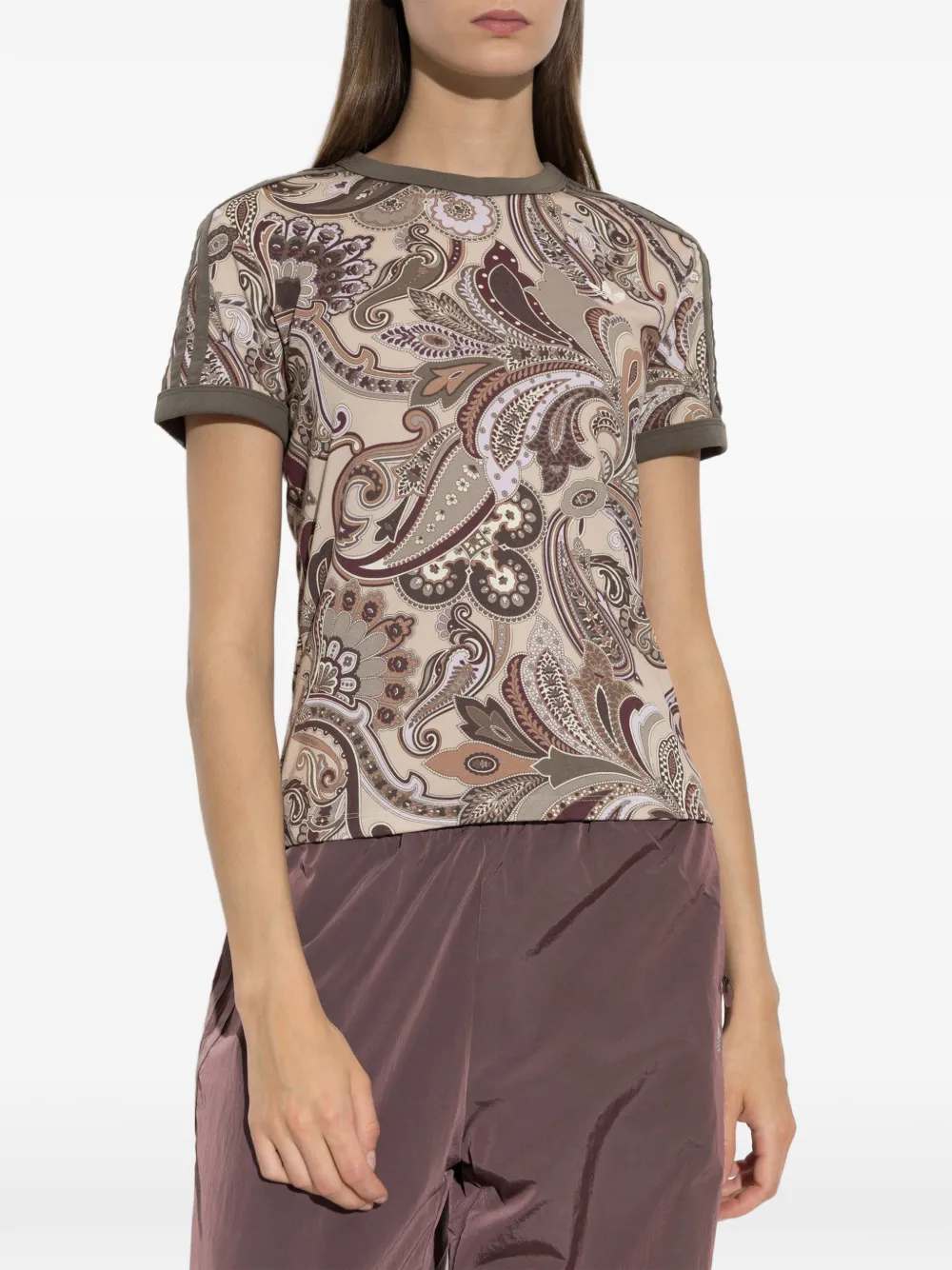 adidas paisley-print logo-embroidered T-shirt Beige