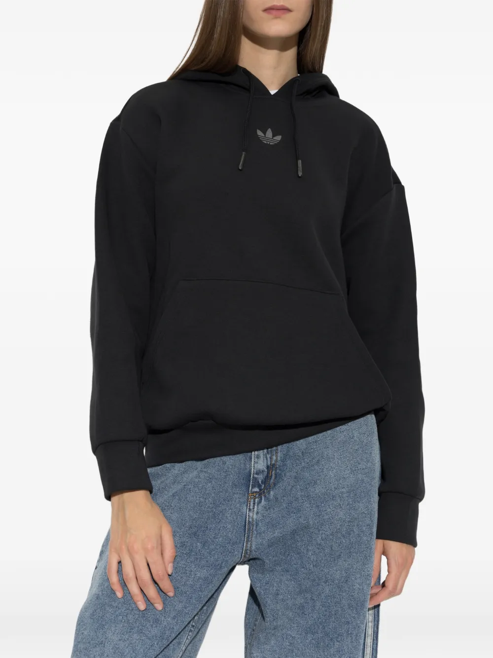 adidas logo-print drawstring hoodie Zwart