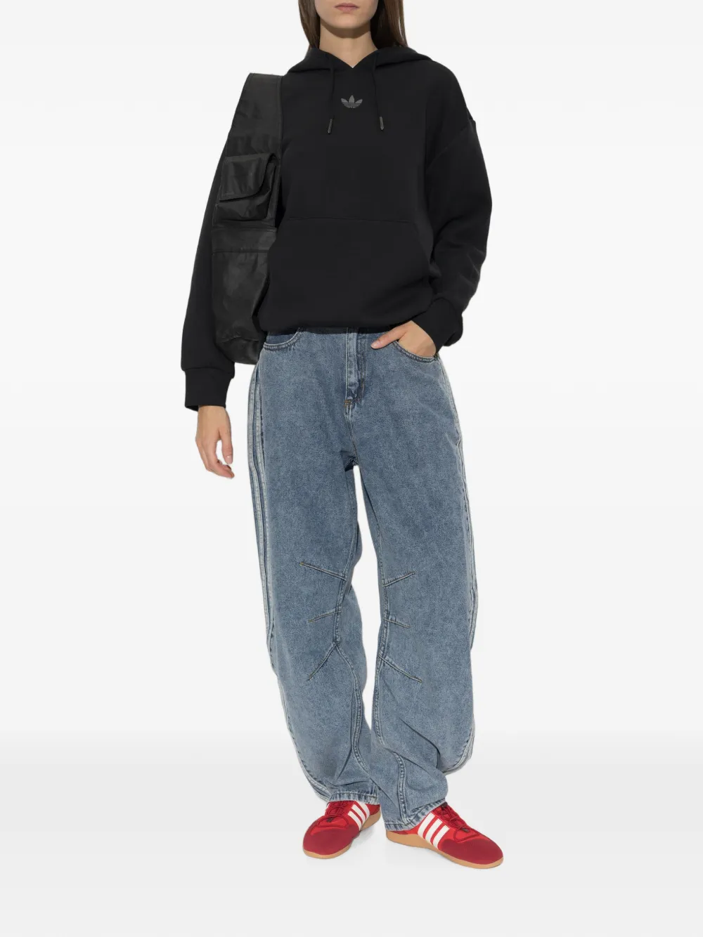 adidas logo-print drawstring hoodie Zwart