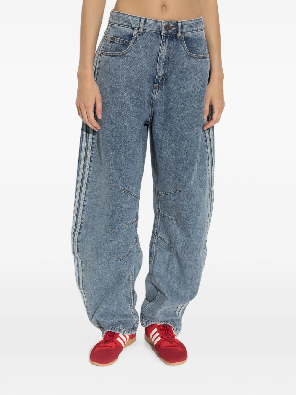 adidas side-stripe wide-leg jeans Blauw