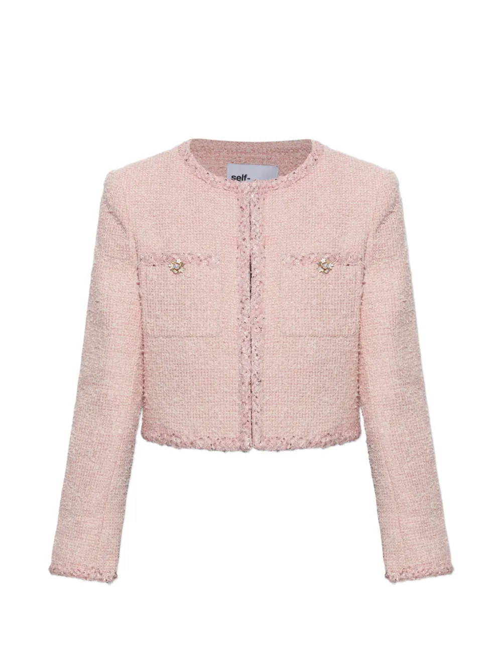 Self-Portrait sequin-embellished cropped tweed jacket - Rosa