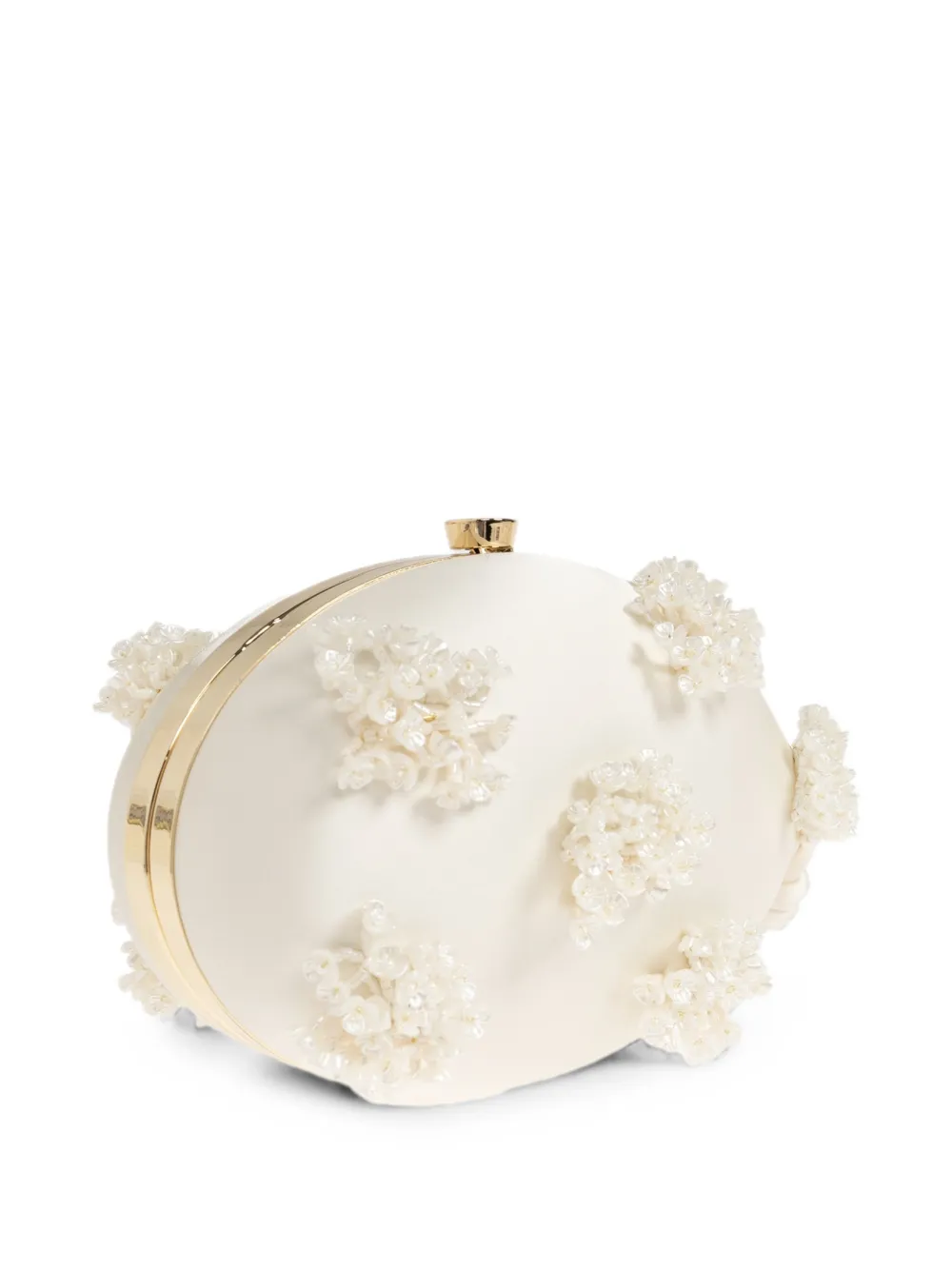 Self-Portrait Satijnen bucket-tas met bloemenapplicatie Beige
