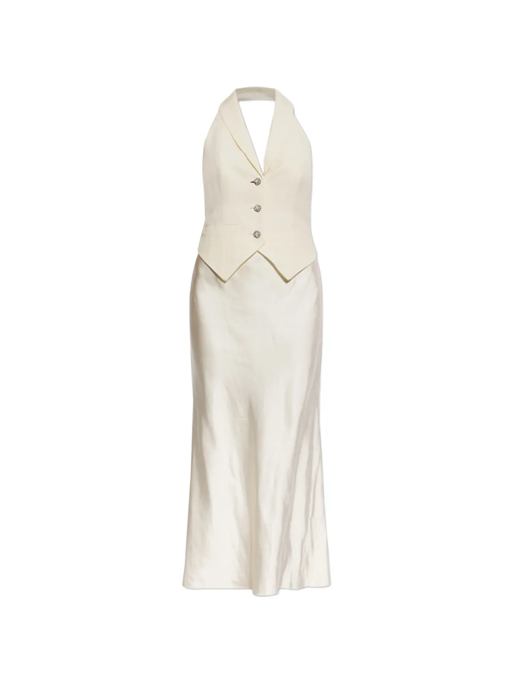 Self-Portrait halterneck satin midi dress - Neutrals