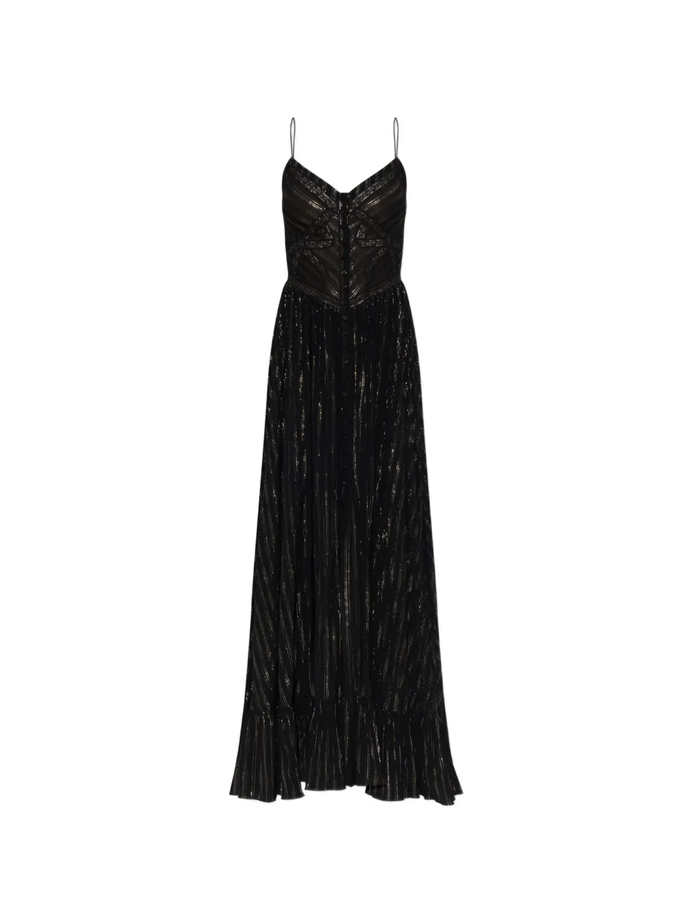 Self-Portrait pleated lace-trim maxi dress - Nero